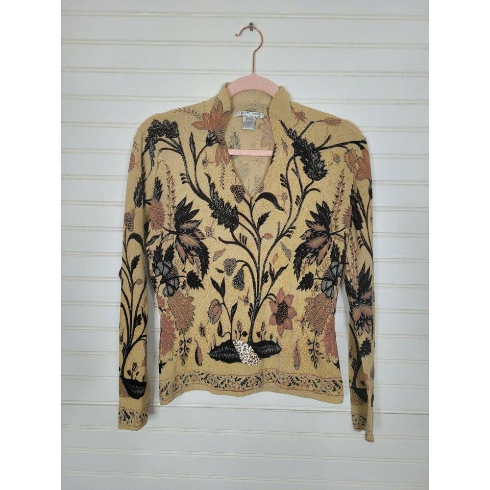 Alberto Makali Sequin Beaded Sweater Sz. Medium Long Sleeve V Neck Lightweight